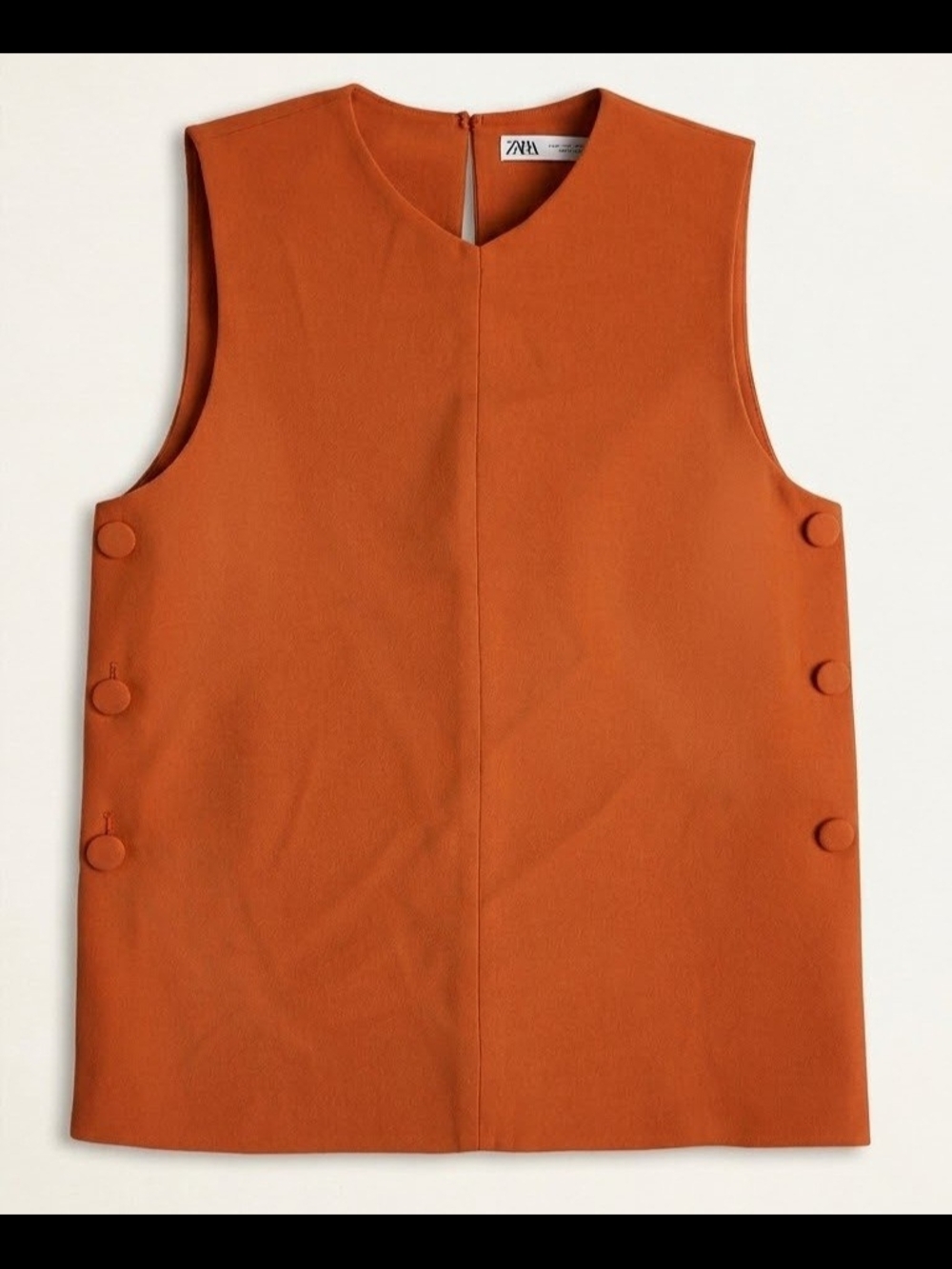 Zara Burnt Orange Sleeveless Tunic with Side Button Details